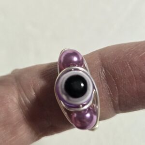 Hand Crafted Elegant Purple and Black Beaded Ring
